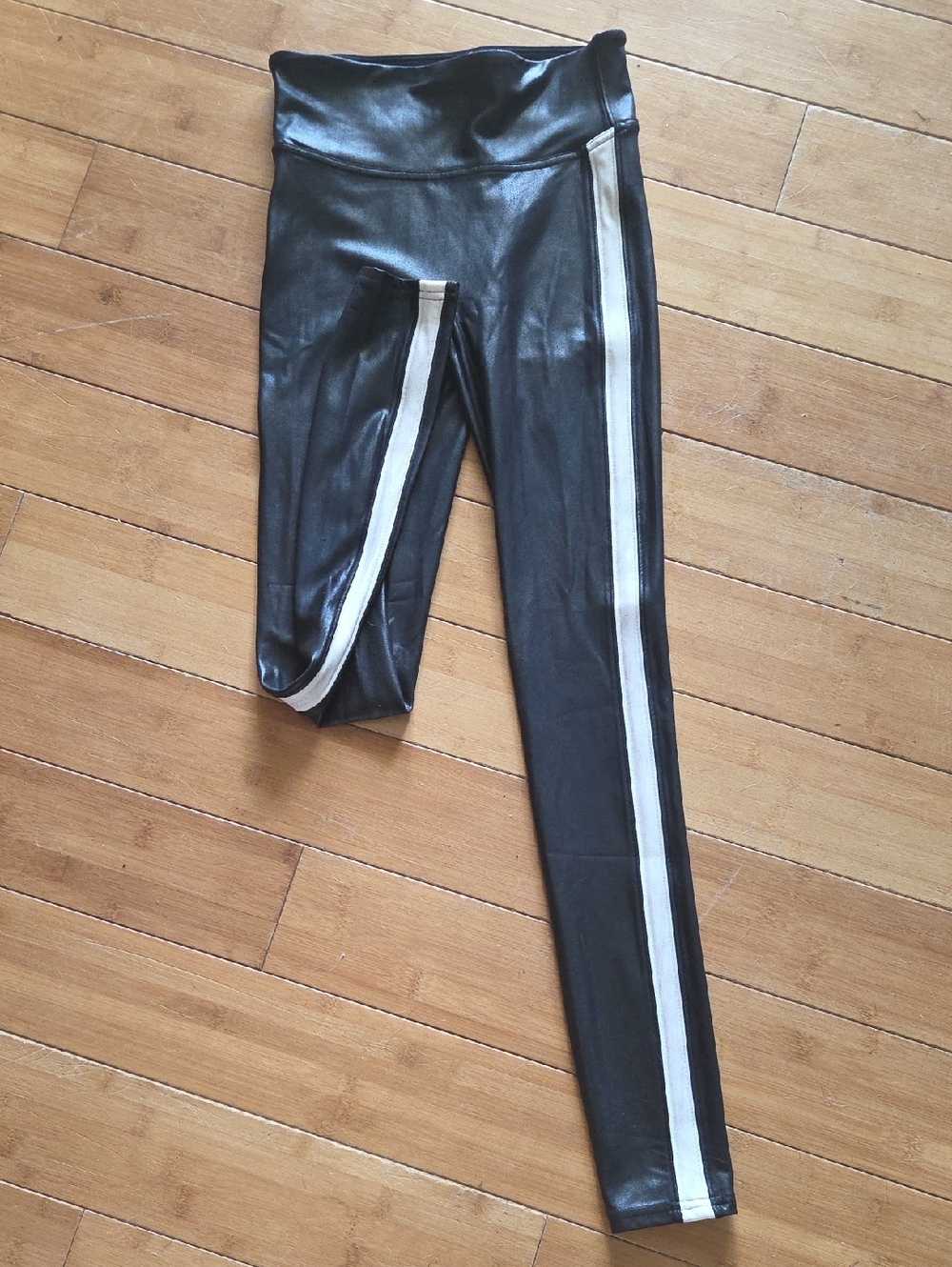 SPANX Black Leggings White Stripe with Red Inner Tag XS